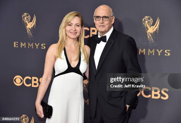 Actors Kasia Ostlun and Jeffrey Tambor attend the 69th Annual Primetime Emmy Awards at Microsoft Theater on September 17, 2017 in Los Angeles,...