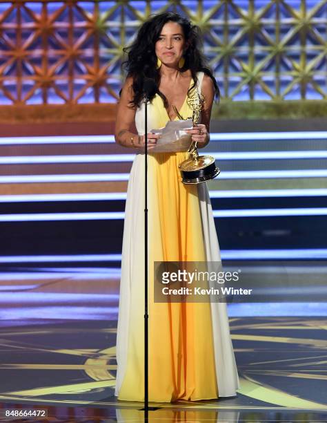 Cinematographer Reed Morano accepts the Outstanding Directing for a Drama Series for "The Handmaid's Tale" onstage during the 69th Annual Primetime...