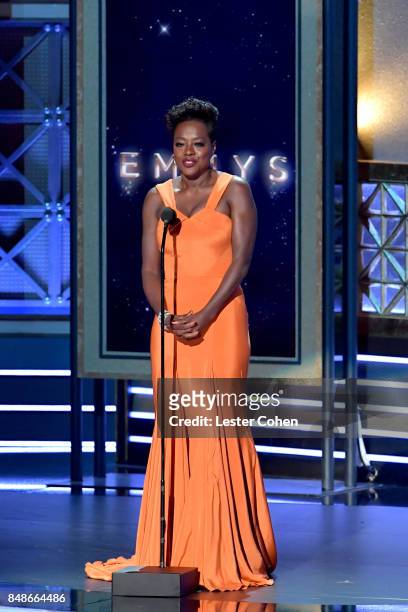 Actor Viola Davis speaks onstage during the 69th Annual Primetime Emmy Awards at Microsoft Theater on September 17, 2017 in Los Angeles, California.