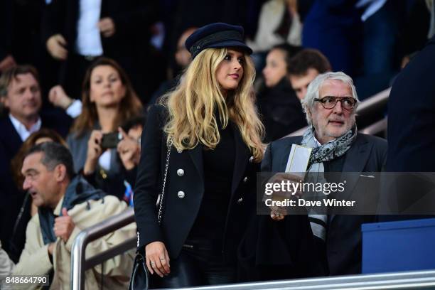 Julie Hantson, wife of Pascal Obispo, during the Ligue 1 match between Paris Saint Germain and Olympique Lyonnais at Parc des Princes on September...