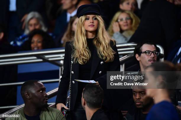 Julie Hantson, wife of French singer Pascal Obispo, during the Ligue 1 match between Paris Saint Germain and Olympique Lyonnais at Parc des Princes...