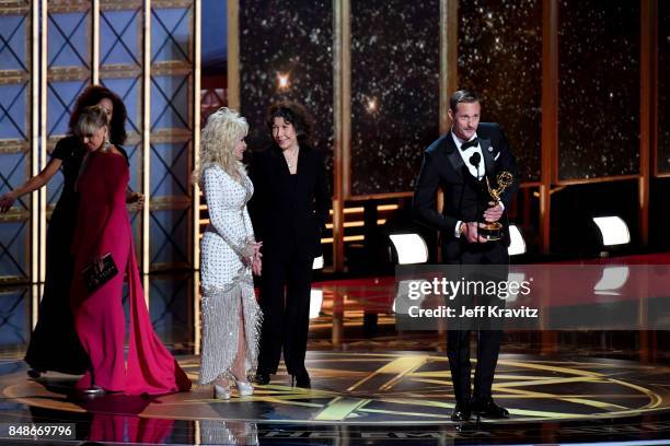 Actor Alexander Skarsgård accepts the Outstanding Supporting Actor in a Limited Series or Movie award for 'Big Little Lies' onstage during the 69th...