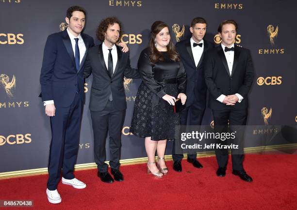 Actors Pete Davidson, Kyle Mooney, Aidy Bryant, Mikey Day and Beck Bennett attend the 69th Annual Primetime Emmy Awards at Microsoft Theater on...