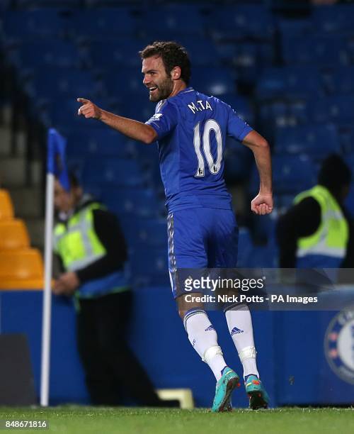 Chelsea's Juan Mata celebrates scoring his side's third goal