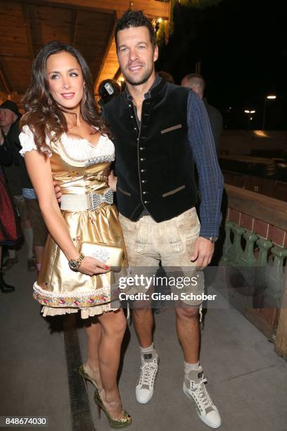 Michael Ballack and his girlfriend Natacha Tannous during the 'Almauftrieb' as part of the Oktoberfest 2017 at Kaeferschaenke Tent on September 17,...