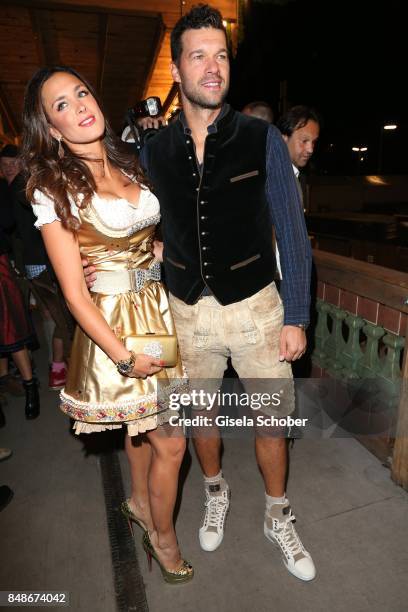 Michael Ballack and his girlfriend Natacha Tannous during the 'Almauftrieb' as part of the Oktoberfest 2017 at Kaeferschaenke Tent on September 17,...