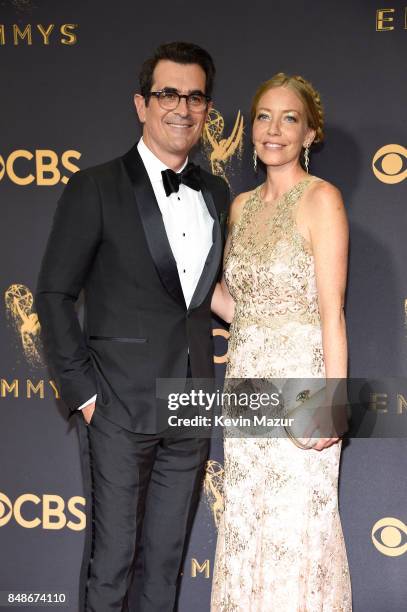 Actor Ty Burrell and Holly Burrell attends the 69th Annual Primetime Emmy Awards at Microsoft Theater on September 17, 2017 in Los Angeles,...