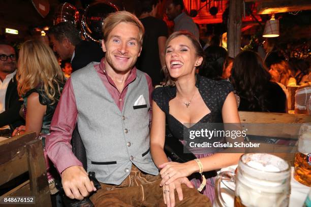 Samuel Koch and his wife Sarah Elena Koch during the 'Almauftrieb' as part of the Oktoberfest 2017 at Kaeferschaenke Tent on September 17, 2016 in...