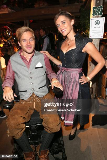 Samuel Koch and his wife Sarah Elena Koch during the 'Almauftrieb' as part of the Oktoberfest 2017 at Kaeferschaenke Tent on September 17, 2016 in...
