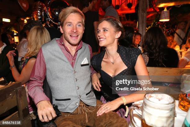 Samuel Koch and his wife Sarah Elena Koch during the 'Almauftrieb' as part of the Oktoberfest 2017 at Kaeferschaenke Tent on September 17, 2016 in...