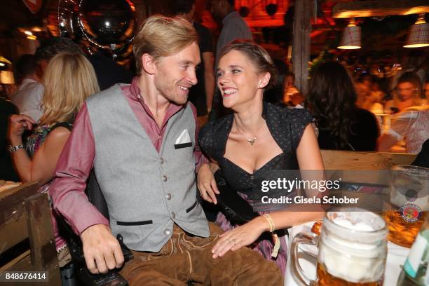 Samuel Koch and his wife Sarah Elena Koch during the 'Almauftrieb' as part of the Oktoberfest 2017 at Kaeferschaenke Tent on September 17, 2016 in...