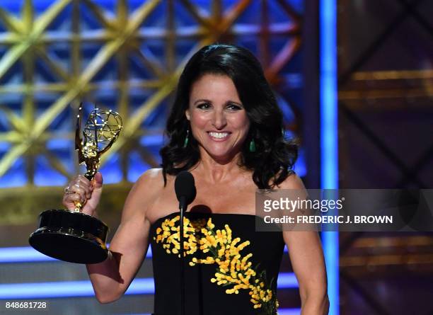 Julia Louis-Dreyfus accepts Outstanding Lead Actress in a Comedy Series for 'Veep' onstage during the 69th Emmy Awards at the Microsoft Theatre on...