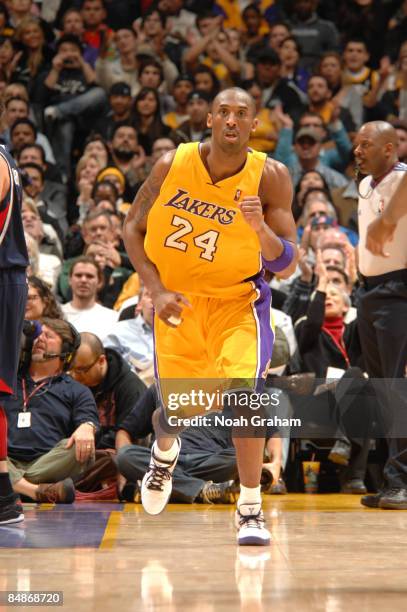 Kobe Bryant of the Los Angeles Lakers pumps his fist during a game against the Atlanta Hawks at Staples Center on February 17, 2009 in Los Angeles,...