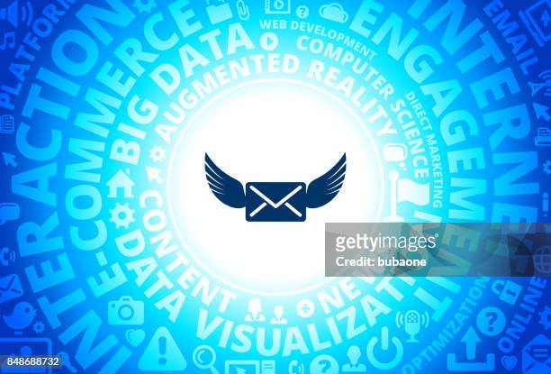 letter & wings icon on internet modern technology words background - man with wings flying white background stock illustrations