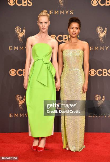 Actors Mackenzie Davis and Gugu Mbatha-Raw pose in the press room during the 69th Annual Primetime Emmy Awards at Microsoft Theater on September 17,...