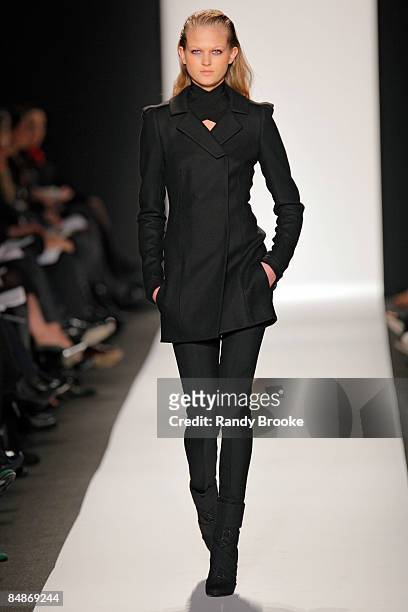 Model walks the runway at Narcisco Rodriquez Fall 2009 during Mercedes-Benz Fashion Week at The Tent in Bryant Park on February 17, 2009 in New York...