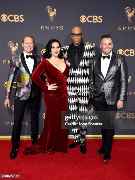 Personalities Carson Kressley, Michelle Visage, RuPaul and Ross Mathews attend the 69th Annual Primetime Emmy Awards at Microsoft Theater on...