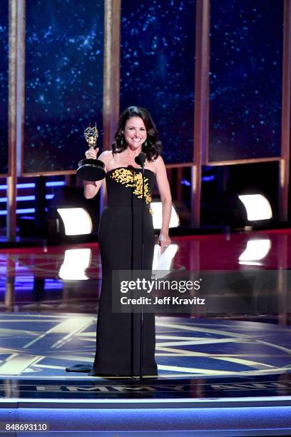 Actor Julia Louis-Dreyfus accepts the Outstanding Lead Actress in a Comedy Series award for 'Veep' onstage during the 69th Annual Primetime Emmy...