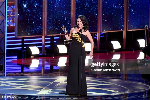 Actor Julia Louis-Dreyfus accepts the Outstanding Lead Actress in a Comedy Series award for 'Veep' onstage during the 69th Annual Primetime Emmy...