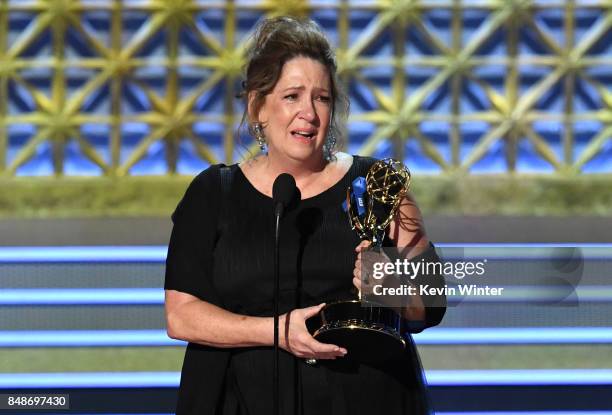 Actor Ann Dowd accepts Outstanding Supporting Actress in a Drama Series for "The Handmaid's Tale" onstage during the 69th Annual Primetime Emmy...