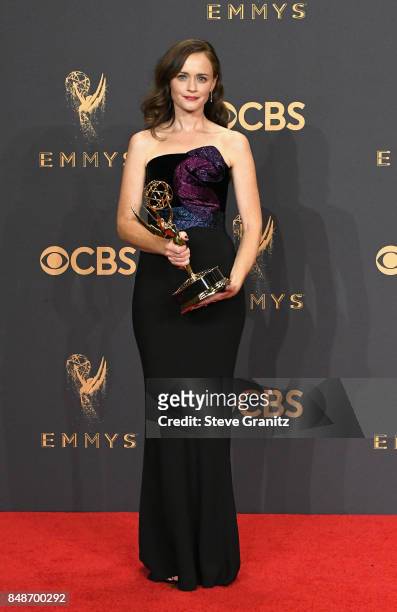 Actor Alexis Bledel of 'The Handmaid's Tale,' winner of the award for Outstanding Drama Series, poses in the press room during the 69th Annual...