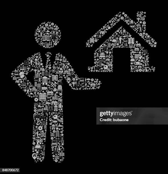 real estate agent selling house construction industry vector icon pattern - man hardhat tablet stock illustrations