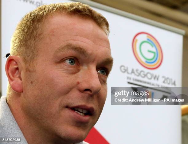 Fly lands on the ear of Sir Chris Hoy as she speaks to the media after the opening of the new Sir Chris Hoy Velodrome, Glasgow.