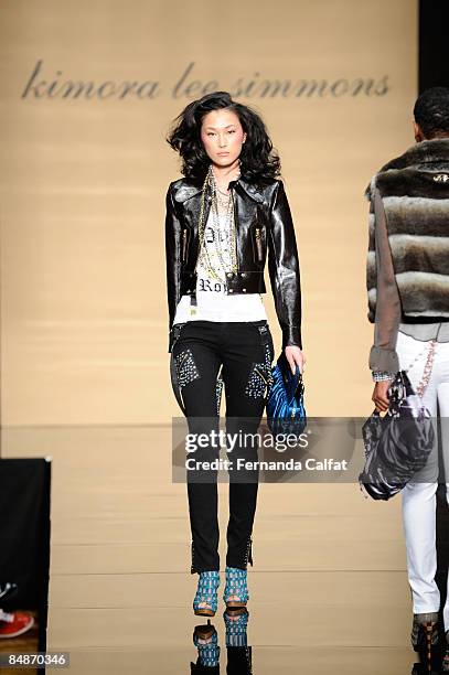 Model walks the runway at the Baby Phat & KLS Collection Fall 2009 fashion show during Mercedes-Benz Fashion Week at Gotham Hall on February 17, 2009...