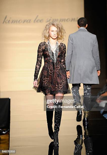 Model walks the runway at the Baby Phat & KLS Collection Fall 2009 fashion show during Mercedes-Benz Fashion Week at Gotham Hall on February 17, 2009...