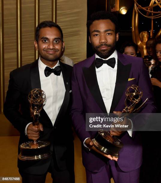 Actors/writers Aziz Ansari , winner of Outstanding Writing for a Comedy Series for 'Master of None,' and Donald Glover, winner of Outstanding Lead...