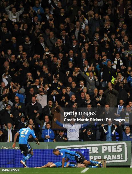 Leeds United's Luciano Becchio celebrates scoring during the npower Championship match at the Reebok Stadium, Bolton.