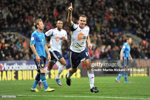 Bolton Wanderers Kevin Davies celebrates scoring during the npower Championship match at the Reebok Stadium, Bolton.