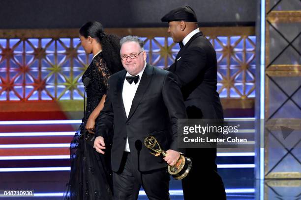 Writer Bruce Miller accepts the Outstanding Writing for a Drama Series award for 'The Handmaid's Tale' onstage during the 69th Annual Primetime Emmy...