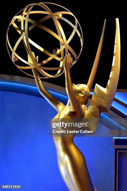 View of an Emmy Award statue onstage during the 69th Annual Primetime Emmy Awards at Microsoft Theater on September 17, 2017 in Los Angeles,...