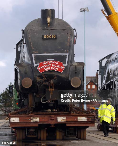 The transatlantic sisters of the Mallard, the world's fastest steam locomotive, arrive at Peel Port, Liverpool, the Dominion of Canada and Dwight D...