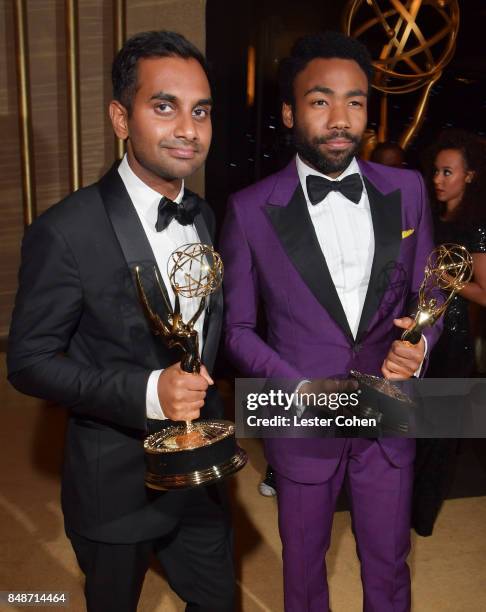 Actors/writers Aziz Ansari , winner of Outstanding Writing for a Comedy Series for 'Master of None,' and Donald Glover, winner of Outstanding Lead...