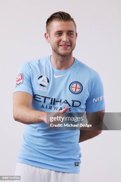 New marquet signing Marcin Budzinksi speaks to McDonalds Junior program kids during a Melbourne City A-League press conference at the City Football...