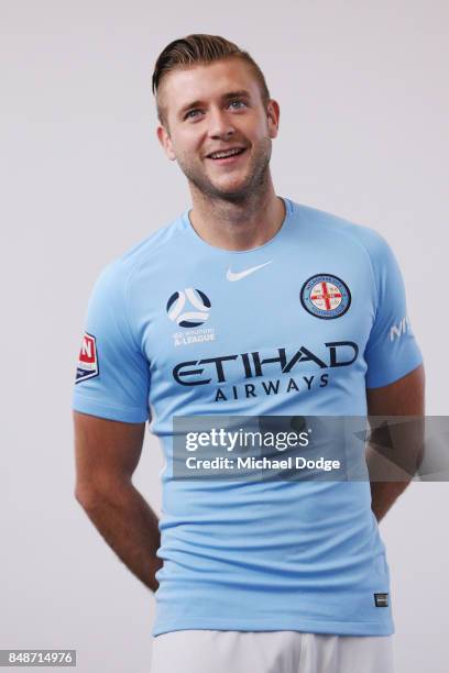 New marquet signing Marcin Budzinksi speaks to McDonalds Junior program kids during a Melbourne City A-League press conference at the City Football...