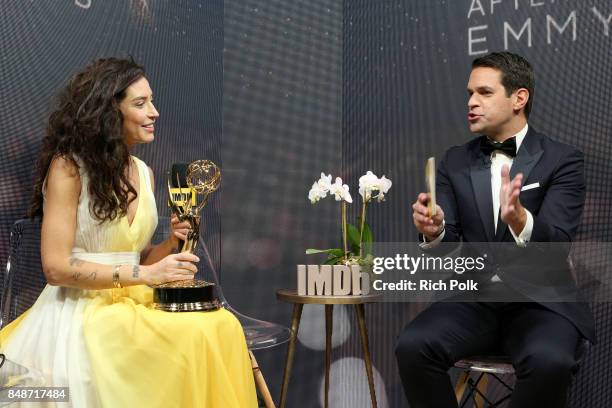 Director Reed Morano , winner of the award for Outstanding Directing in a Drama Series for 'The Handmaid's Tale,' and host Dave Karger attend IMDb...