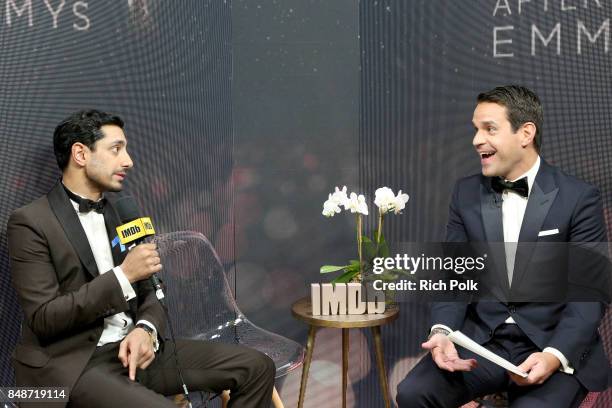 Actor Riz Ahmed, winner of the award for Outstanding Lead Actor in a Limited Series or Movie for 'The Night of', and host Dave Karger attend IMDb...