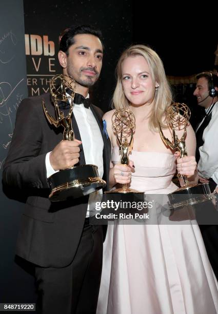 Actor Riz Ahmed , winner of the award for Outstanding Lead Actor in a Limited Series or Movie for 'The Night of', and actor Elisabeth Moss, winner of...