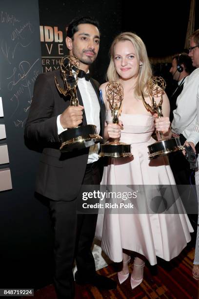 Actor Riz Ahmed , winner of the award for Outstanding Lead Actor in a Limited Series or Movie for 'The Night of', and actor Elisabeth Moss, winner of...