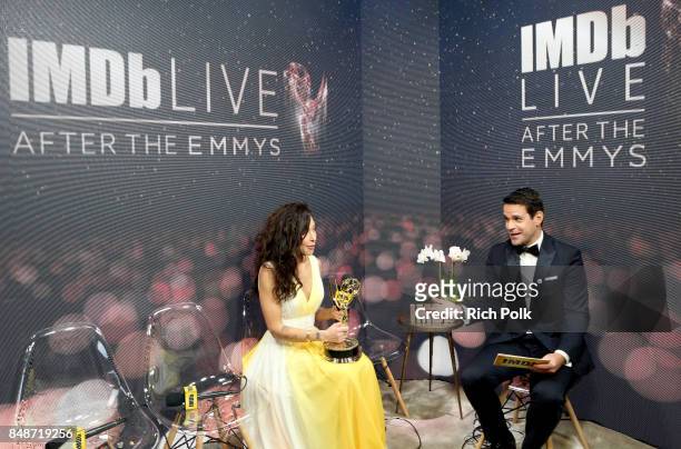 Director Reed Morano , winner of the award for Outstanding Directing in a Drama Series for 'The Handmaid's Tale,' and host Dave Karger attend IMDb...