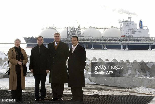 Dutch Economic Affairs Minister Maria van der Hoeven, Russian President Dmitry Medvedev, Prince Andrew Duke of York and Japan's Prime Minister Taro...