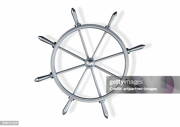 silver steering wheel on white background - boat steering wheel stock illustrations