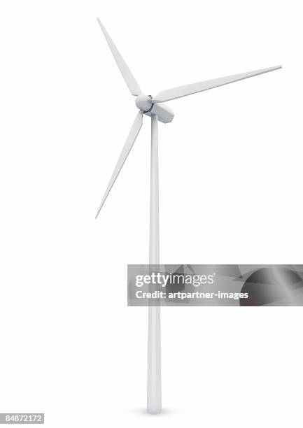 white wind turbine on white background - windmill stock-grafiken, -clipart, -cartoons und -symbole