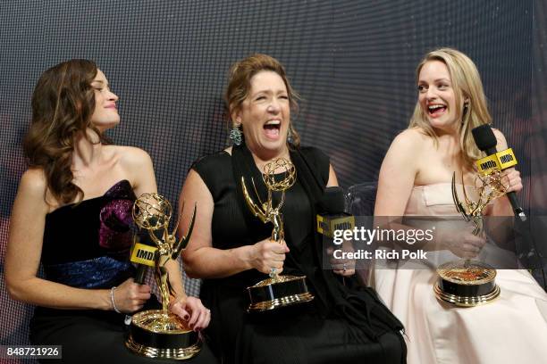 Actors Alexis Bledel, Ann Dowd, and Elisabeth Moss, winners of the award for Outstanding Drama Series for 'The Handmaid's Tale,' attend IMDb LIVE...