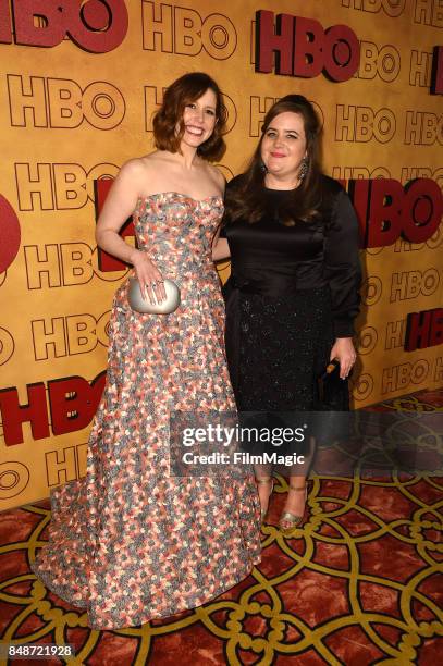 Vanessa Bayer and Aidy Bryant attend the HBO's Official 2017 Emmy After Party at The Plaza at the Pacific Design Center on September 17, 2017 in Los...