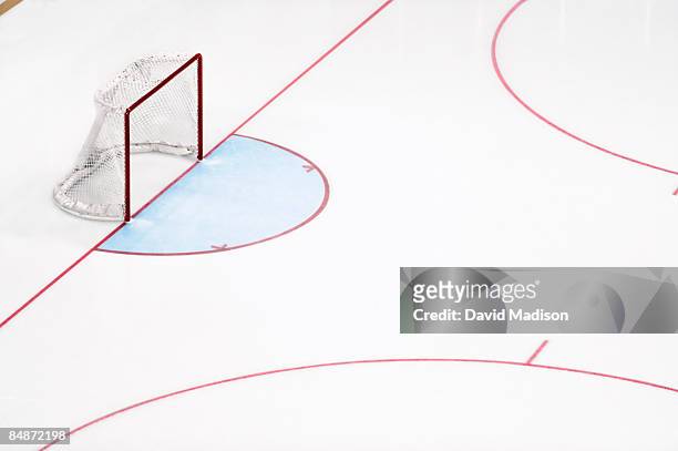 ice hockey goal net and empty rink. - empty ice rink stock pictures, royalty-free photos & images