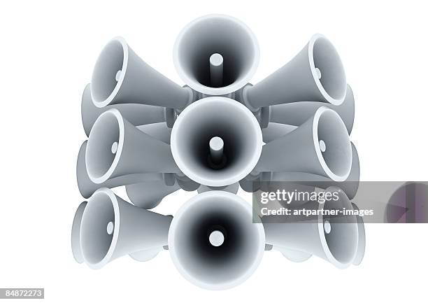 white speakers or megaphones - loudspeaker stock-grafiken, -clipart, -cartoons und -symbole